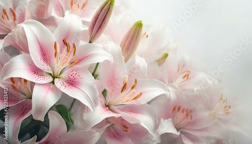 Pink lilies on a white background