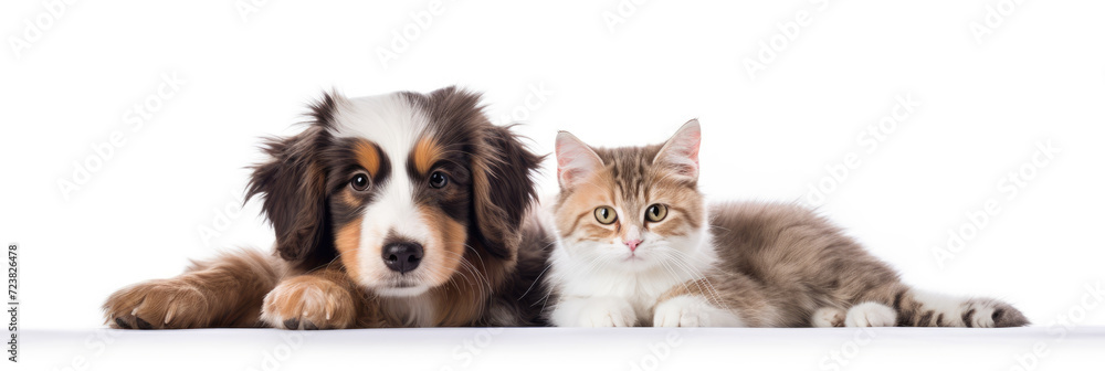 Obraz premium photo of cute cat and dog on isolated white background