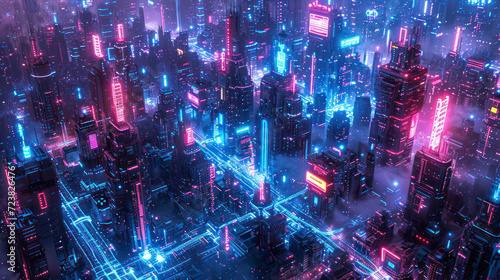 Urban Connection: A Futuristic City Illuminated with Digital Energy