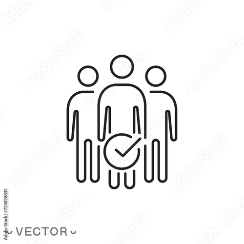membership join icon, group icon, people list check, benefit vip group, exclusive union person, thin line symbol isolated on white background, editable stroke eps 10 vector illustration