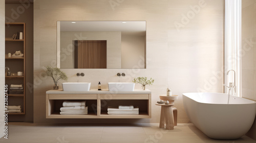 Beautiful bathroom interior. Calm natural tones.