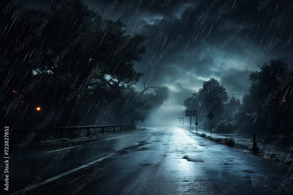 The Road Under The Heavy Rain Background