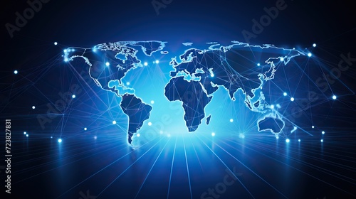 Global internet work.World map, shining lines connected by dots symbol of Internet,mobile communications and satellite. technology background