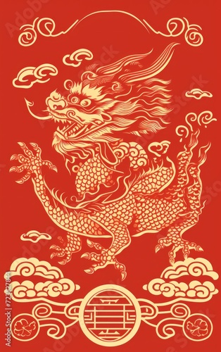 Vector Illustration year of the dragon design Chinese New year red background design for Chinese lantern  cloud  pattern. Elegant oriental illustration for cover  banner  website  calendar.