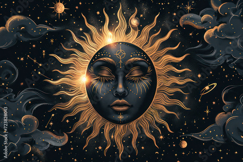 Sun's Celestial Portrait: A Vintage Alchemy Symbol of Esoteric Magic