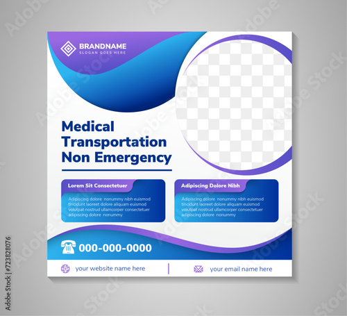 collection of medical transportation non emergency social media post banner, Medical concept with blue and purple gradient on element isolated on white background.space for photo.