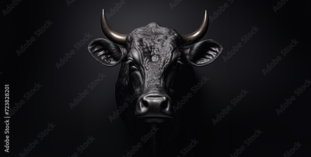 bull on black, bull on black background, a black cow standing in a field