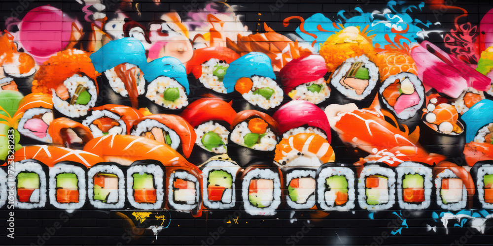 Delicious, Fresh Japanese Salmon Sushi Roll: A Colorful, Tasty Assortment of Traditional Maki and Nigiri on a Plate, Served on a Oriental Background with a Closeup of Healthy Raw Fish and Freshly
