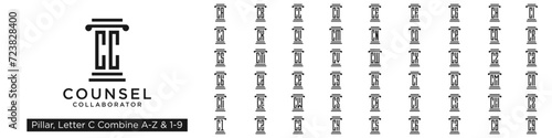 set of pillar logo design combined letter C with A to Z and numbers from 1 to 9. vector illustration