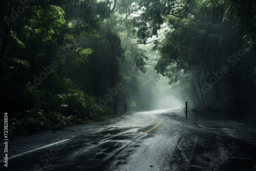 The Road Under The Heavy Rain Background