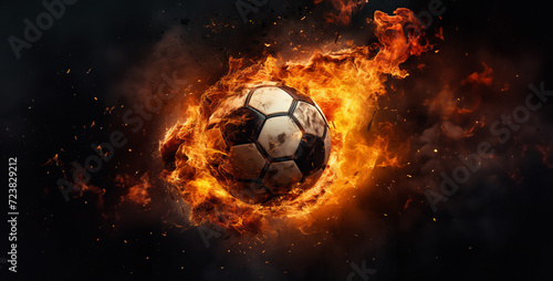 soccer ball in fire  football flying on fire