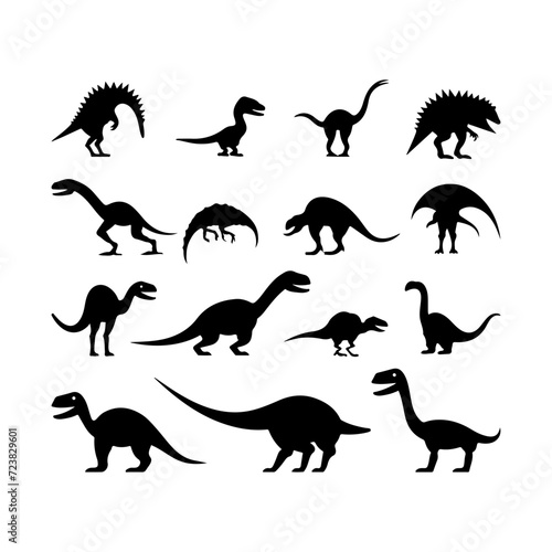 Dinosaur black silhouette. Different types of dinosaur art design and vector illustration 