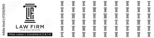 set of pillar logo design combined letter L with A to Z and numbers from 1 to 9. vector illustration