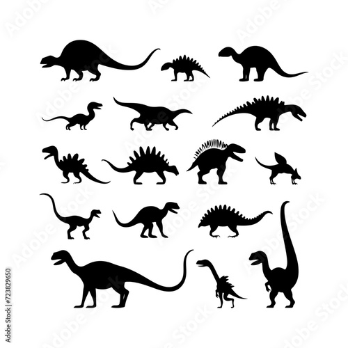 Dinosaur black silhouette. Different types of dinosaur art design and vector illustration 