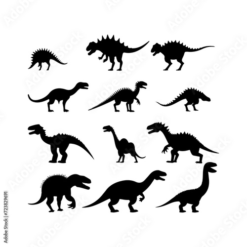 Fototapeta Naklejka Na Ścianę i Meble -  Dinosaur black silhouette. Different types of dinosaur art design and vector illustration
