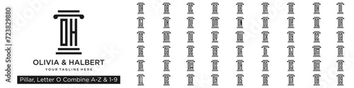 set of pillar logo design combined letter O with A to Z and numbers from 1 to 9. vector illustration