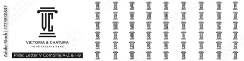 set of pillar logo design combined letter V with A to Z and numbers from 1 to 9. vector illustration