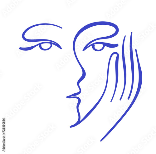 Continuous one line drawing abstract face