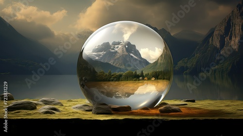 Perfect glass sphere with beautiful nature background