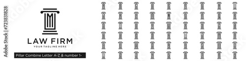 set of pillar logo design combined letter A to Z and numbers from 1 to 9. vector illustration