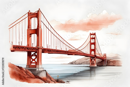 Close-up front view of aesthetic Golden Gate illustration photo