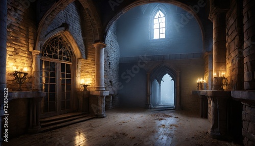 haunted castle interior on creepy spooky night