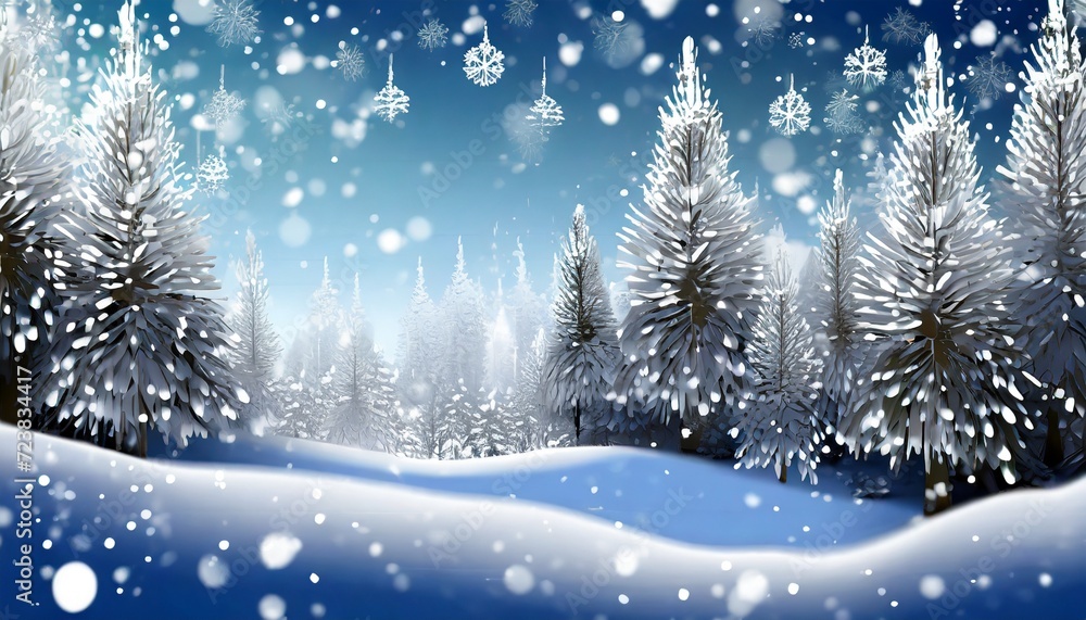 winter white forest with snow christmas background