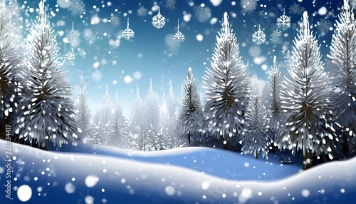 winter white forest with snow christmas background