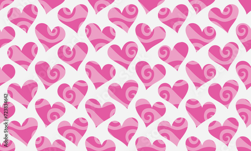 Vector seamless valentines pattern with rose hearts with curls on a white background