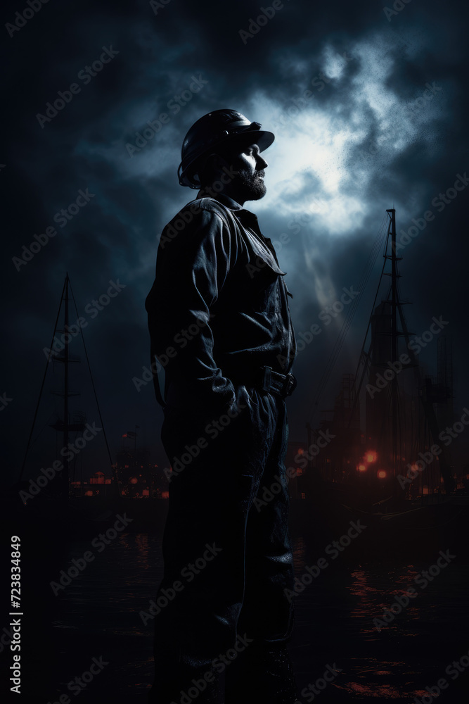 Photograph of seafarer worker at dusk