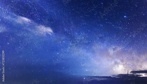 night starry sky and bright blue galaxy horizontal background banner