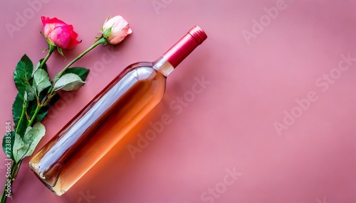 wine bottle mockup unopened bottle of rose wine on pink background top view copy space flat lay