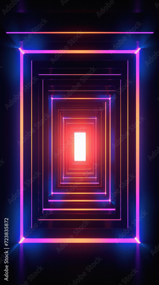 Abstract neon tunnel with light. Neon background .