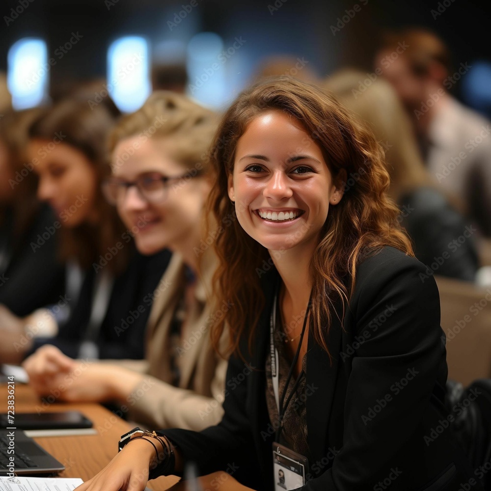 a professional and engaging photograph capturing a group of people in a conference setting 1 generative ai