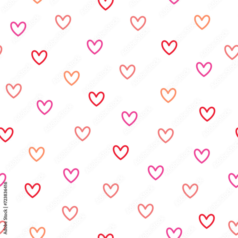Vector seamless pattern with outline hearts on a white background