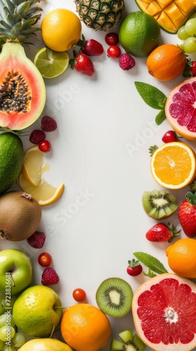 Fruit and vegetable frame background. World health day.