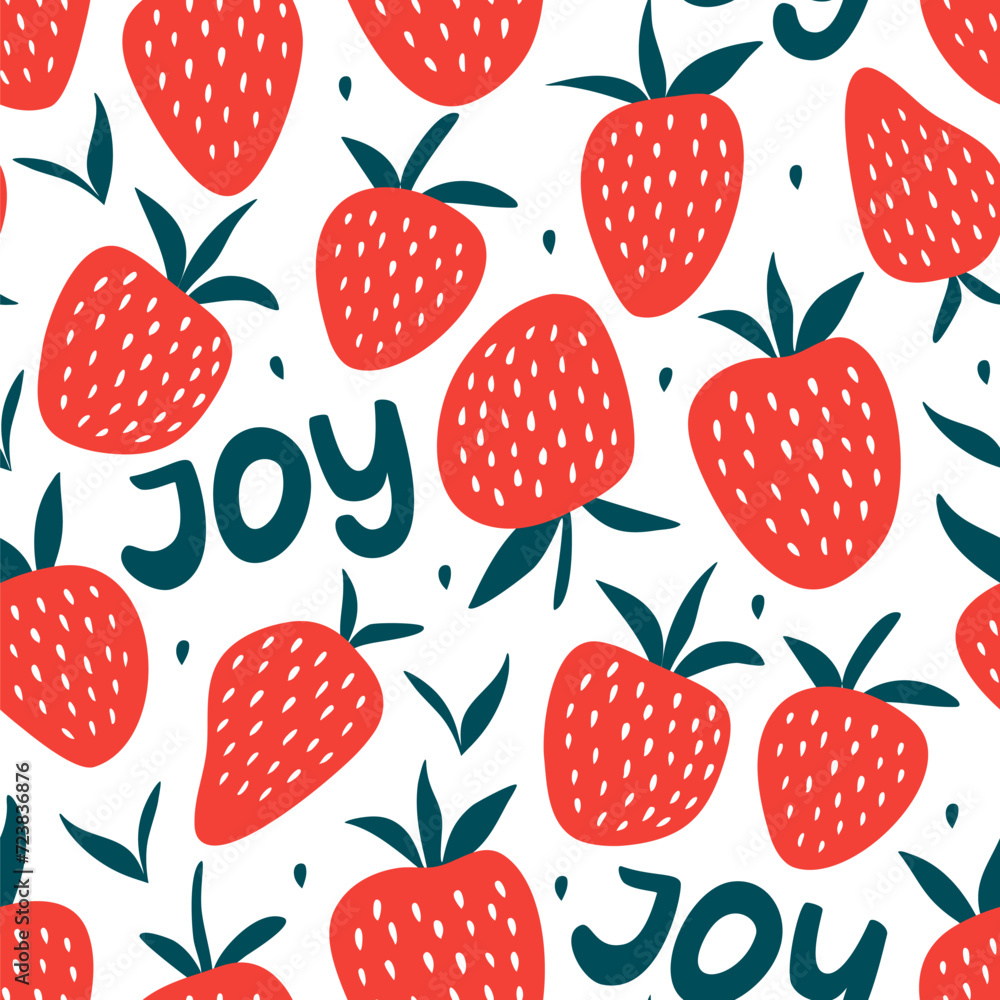 Vector seamless pattern with strawberries and lettering Vector seamless pattern with strawberries and lettering