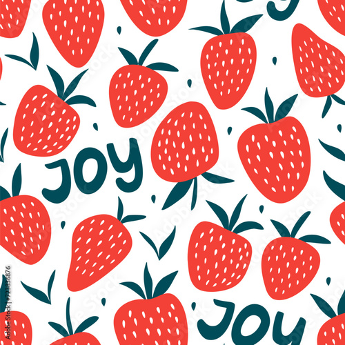 Vector seamless pattern with strawberries and lettering