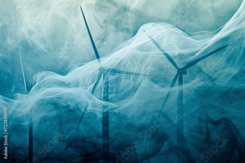 An abstract depiction of wind energy, with swirling patterns and cool tones representing wind turbines at work photo