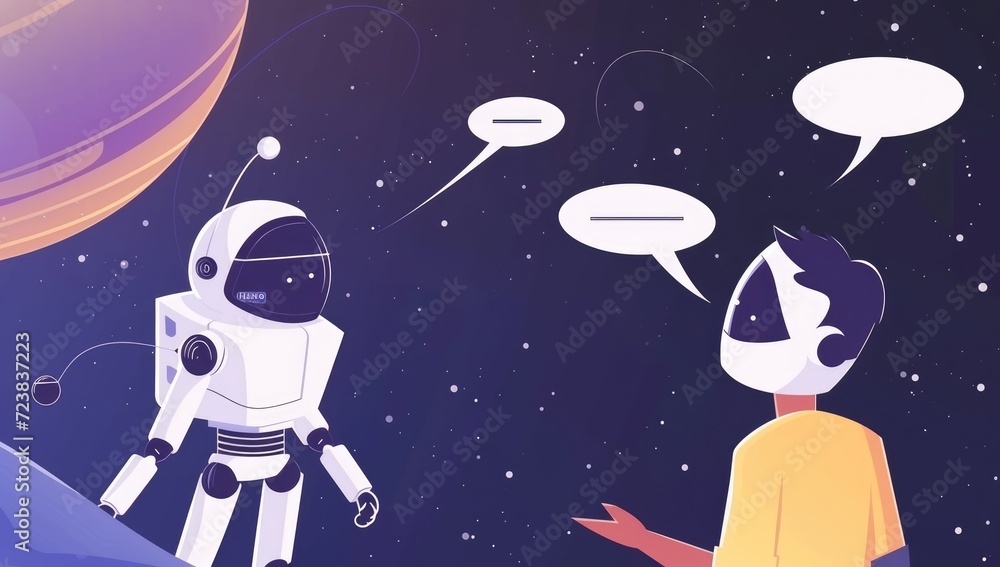 person talking with robotic ai.futuristic technology or machine learning concepts.Generative ai technology person talking with robotic ai.futuristic technology or machine learning concepts.Generative ai technology