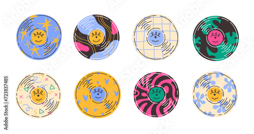 Set of colorful vinyl records