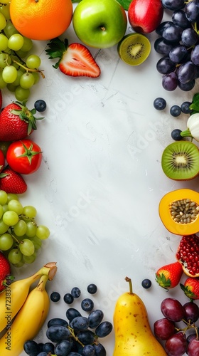 Fruit and vegetable frame background. World vegan day. World health day.