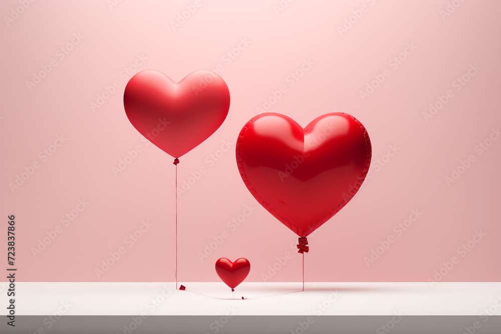 Perfect setting for Valentine's Day, made with colors that represent love, lots of heart-shaped balloons to celebrate Valentine's Day. Poetic, stuning, 3D rendering design illustration