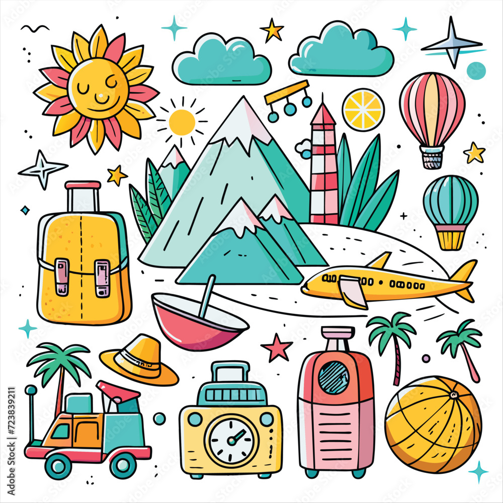 Vector Icon Doodle Set travel Bundle Vector Icon Doodle Set travel Bundle