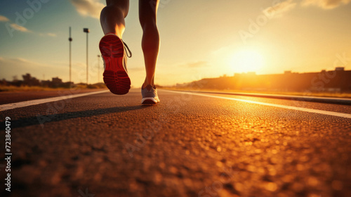 Runner athlete running on road at sunrise. woman fitness jogging workout wellness concept .