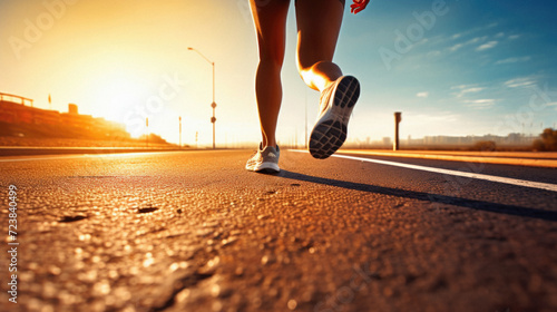 Runner athlete running on city road. woman fitness jogging workout wellness concept .