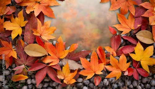 fall leaves background with orange colorful leaves filling ebtire frame generative ai