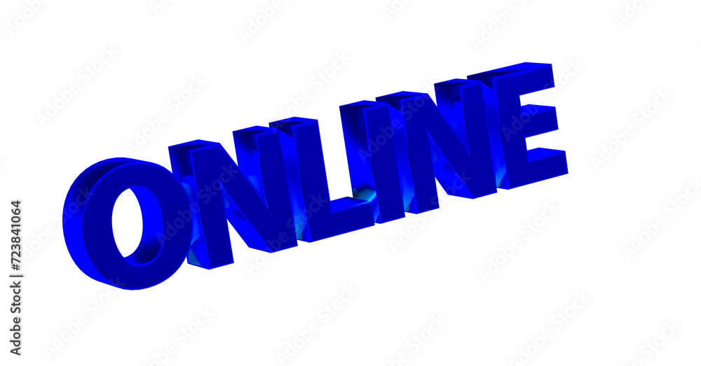 Online - blaue plakative 3D-Schrift, Internet,  soziale Medien, Einkauf, Suchbegriffe, Ranking, Suchmaschine, Website, Internet, eCommerce, Social Media, Marketing, Kommunikation, Gamining
