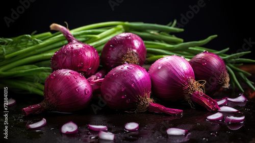 Red onion on dark background