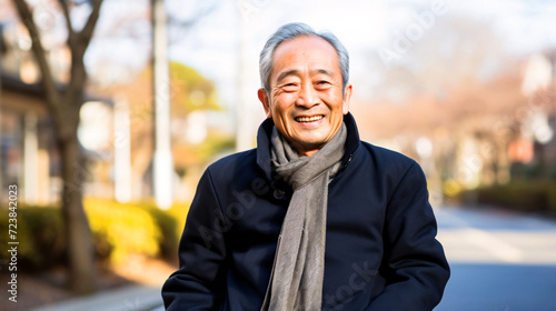 シニア男性、健康で元気な笑顔の日本人男性